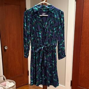 Maeve by Anthropologie Butterfly Shirt Dress Indigo & Teal Tie-Waist Size XSP